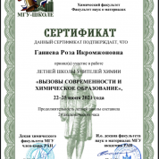 Сертификат школы учителей МГУ им. Ломоносова