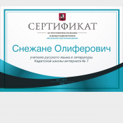 Сертификат на грант правительства Москвы за вклад развитие проекта "Московская электронная школа"