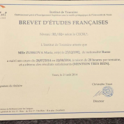 Диплом курсов французского языка в Institut de Touraine