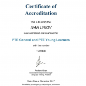 Сертификат PTE examiner