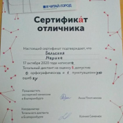 Сертификат отличника Тотального диктанта