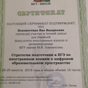Сертификат "МГУ - школе" 