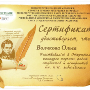 Сертификат участика  конференции Лобачевского