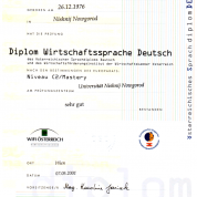 Диплом по экономическому немецкому языку (OeSD / WIFI, Австрия) уровень C2.