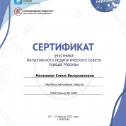 Сертификат участника Августовского педагогического совета города Москвы