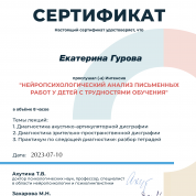 Сертификат интенсива "Нейропсихологический анализ письменных работ у детей с трудностями обучения"